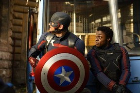 John Walker (Wyatt Russell) and Lemar Hoskins (Clé Bennett) in a scene from Falcon and the Winter Soldier.