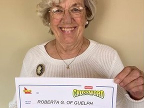 Roberta Graham, of Guelph, claims the $50,000 top prize from OLG's Instant Quest For Gold Crossword game.