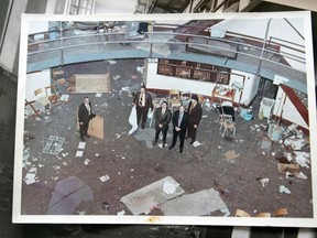 Kingston Police investigators, from left, Det. Mike Finn, Det. Cranston de St. Remy, Det. Earl McCullough, Det. Bill Hackett and Det. Wilf Kealey within the Kingston Penitentiary dome following the 1971 riot. The image was found in Hackett's archives.