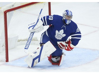 Toronto Maple Leafs David Rittich G (33) makes a confident glove save during the second period in Toronto on Tuesday April 13, 2021. Jack Boland/Toronto Sun/Postmedia Network