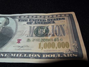 Fake United States currency in a 1,000,000 dollar denomination.