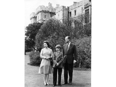 This photo taken in 1976 photo shows Queen Elizabeth II with her husband Prince Philip, and Prince Charles.