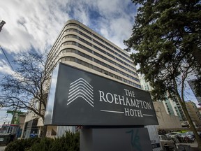 The Roehampton Hotel, which is being used as a homeless shelter, near Mt. Pleasant Rd. and Eglinton Ave. E. in Toronto, Ont. on Thursday, April 1, 2021.