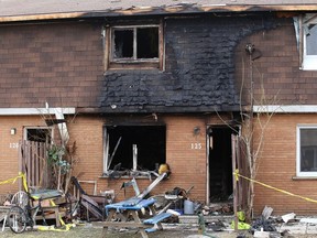 The aftermath of an April 11, 2021 fire in Sudbury that claimed three lives.