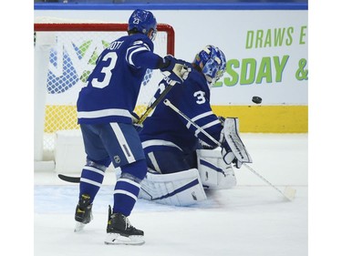 Toronto Maple Leafs Jack Campbell G (36) makes a save during the second period in Toronto on Wednesday April 7, 2021. Jack Boland/Toronto Sun/Postmedia Network
