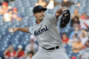Cody Poteet of the Miami Marlins pitches during the first inning against the Philadelphia Phillies on May 18, 2021. (Tim Nwachukwu/Getty Images)