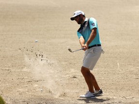 Corey Conners of Canada plays a shot from a bunker on the 15th hole during a practice round prior to the 2021 PGA Championship at Kiawah Island Resort's Ocean Course on Wednesday.