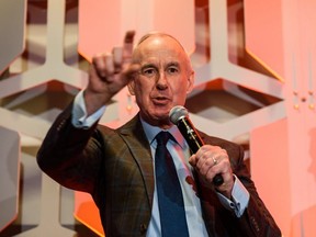 Sportscaster Ron MacLean speaks during the Calgary Flames 40th season luncheon at Scotiabank Saddledome on  March 9, 2020.