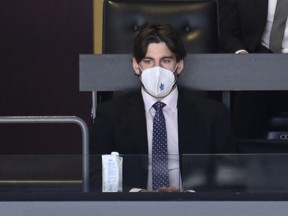 Toronto Maple Leafs captain John Tavares watches as his team plays the Montreal Canadiens during Game 5.