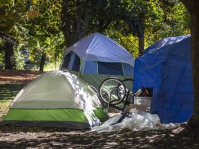 Tents at Dufferin Grove Park in Toronto Oct. 13, 2020.