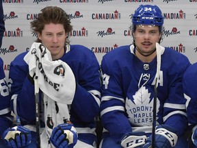 Mitch Marner (left) and Auston Matthews have combined for just one goal in five games of this series against the Habs, though they've done everything else right.