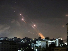 Rockets launched by Palestinian militants into Israel from Gaza on May 12, 2021.