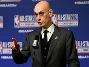 NBA Commissioner Adam Silver speaks to the media during a press conference at the United Center on February 15, 2020 in Chicago.