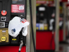 Bags cover gas pump handles at a Quick Trip gas station in Charlotte, North Carolina, on May 12, 2021.
