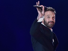 Ben Affleck waves as he walks off stage after speaking during the taping of the "Vax Live" fundraising concert at SoFi Stadium in Inglewood, California, on May 2, 2021.