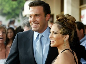Jennifer Lopez and actor Ben Affleck attend the premiere of Gigli at the Mann National Theatre July 27, 2003 in Westwood, Calif.