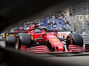 Ferrari's Monegasque driver Charles Leclerc drives during the qualifying session at the Monaco street circuit in Monaco, on May 22, 2021, ahead of the Monaco Formula 1 Grand Prix.