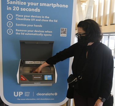 Passengers can now sanitize their phones. VERONICA HENRI/TORONTO SUN