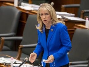 Ontario Long Term Care Minister Merrilee Fullerton answers questions at Queen’s Park in Toronto on Wednesday, May 5, 2021.