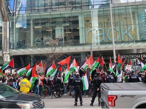 B'Nai Brith released this image of pro-Palestinian protesters  in Toronto on Monday.