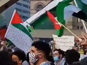 A Twitter image of Saturday's pro-Palestinian protest at Nathan Phillips Square.