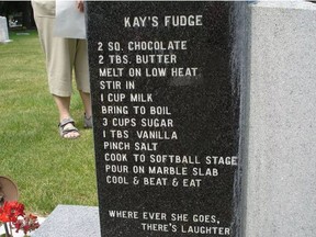 Kay Andrews had her tombstone engraved with her signature fudge recipe.