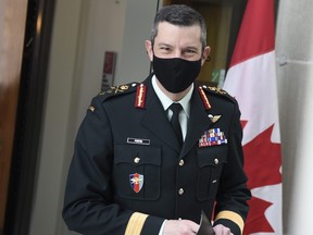 Maj.-Gen. Dany Fortin, vice-president of logistics and operations at the Public Health Agency of Canada, arrives for a news conference on the COVID-19 pandemic in Ottawa, on Friday, Jan. 15, 2021.