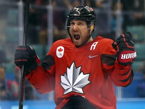 Derek Roy of Canada reacts after scoring a goal against Germany during the PyeongChang 2018 Winter Olympic Games at Gangneung Hockey Centre on February 23, 2018 in Gangneung, South Korea.