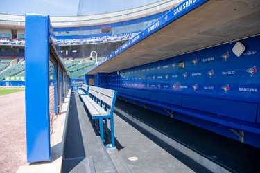 The home dugout at Sahlen Field in Buffalo, where the Blue Jays will play home games in 2021.