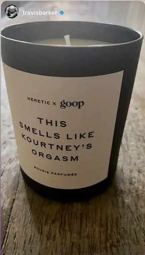 Travis Barker posted a picture of ‘This Smells Like Kourtney’s Orgasm’ candle on Instagram.