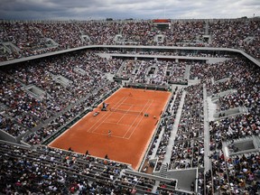 In this file photo taken on May 26, 2019 shows a general view of the Philippe Chatrier court, on day 1 of the French Open in Paris.