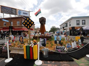 A view of George Floyd Square after sounds of shots were reported in the area, on the first anniversary of the death of George Floyd, in Minneapolis, Tuesday, May 25, 2021.