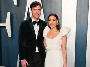 Aubrey Plaza and partner Jeff Baena attend the 2020 Vanity Fair Oscar Party following the 92nd Oscars at The Wallis Annenberg Center for the Performing Arts in Beverly Hills on Feb. 9, 2020.