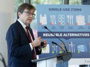 Environment and Climate Change Minister Jonathan Wilkinson speaks during a news conference announcing the ban of specific plastic products in October.