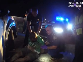 Louisiana state troopers arrest Ronald Greene May 10, 2019 near Monroe, La., in this bodycam footage release May 22, 2021.