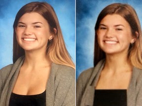 Riley O'Keefe's yearbook photo before and after it was edited.
