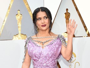Salma Hayek arrives for the 90th Annual Academy Awards on March 4, 2018, in Hollywood.