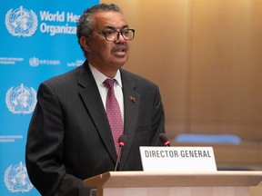 World Health Organization Director General Tedros Adhanom Ghebreyesus speaks as he attends the World Health Assembly (WHA) in Geneva, Switzerland, May 24, 2021.