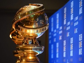 In this file photo taken on December 9, 2019 Golden Globe trophies are set by the stage ahead of the 77th Annual Golden Globe Awards nominations announcement at the Beverly Hilton hotel in Beverly Hills.