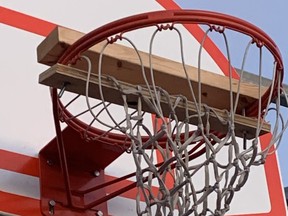 The basketball nets at Pheasant Run Park near Glen erin Dr. and Burnhamthorpe Rd. W., in Mississauga, has been boarded up to ensure nobody can drain a bucket during the province-wide COVID-19 lockdown.