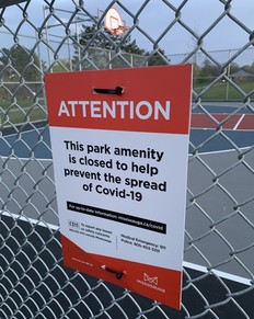 The basketball nets at Pheasant Run Park near Glen erin Dr. and Burnhamthorpe Rd. W., in Mississauga, has been boarded up to ensure nobody can drain a bucket during the province-wide COVID-19 lockdown.
