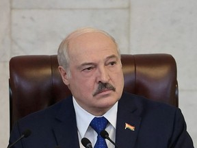 Belarusian President Alexander Lukashenko delivers a speech during a meeting with parliamentarians, members of the Constitutional Commission and representatives of public administration bodies, in Minsk, Belarus May 26, 2021.