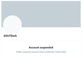 Twitter has suspended accounts for publishing messages from former U.S. President Donald Trump.