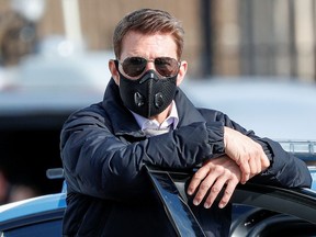 Actor Tom Cruise is seen on the set of "Mission Impossible 7" while filming in Rome, Italy, Oct. 13, 2020.