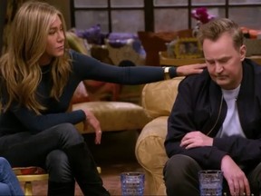 Jennifer Aniston and Matthew Perry in a scene from Friends: The Reunion.