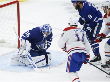 Toronto Maple Leafs Jack Campbell G (36) makes a chest save during second period action in Toronto on Thursday May 6, 2021. Jack Boland/Toronto Sun/Postmedia Network