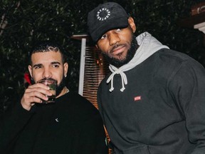 Lebron James, right, is pictured with Drake at a promotional event for Lobos 1707 tequila in a photo posted by Drake on his Instagram page.