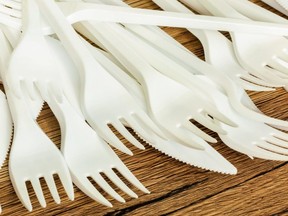 White plastic forks.