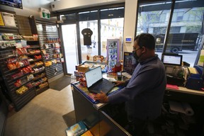 Tawhid, the proprietor of this Gateway Newstands convenience store at One The Esplande and claims vagrants have recently been smashing his storefront windows and shoplifting right in front of him, is seen here on Friday, May 14, 2021.