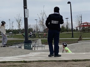 A security officer was kicking kids out of the skateboard park in Milton on Sunday, May 2, 2021.
